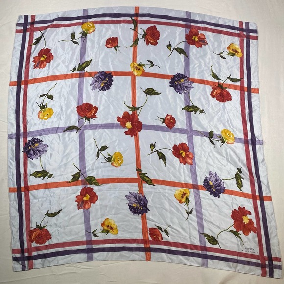 Lauren Ralph Lauren Silk Tie Neck Scarf 31” x 31” Floral Red Purple Yellow - Picture 1 of 6